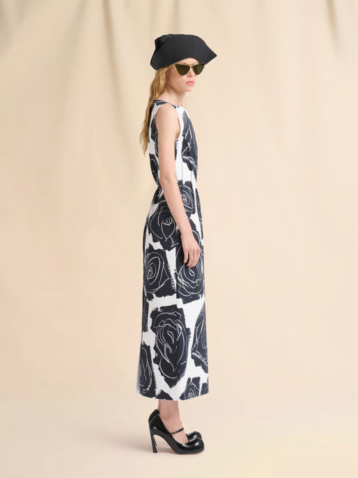 White poplin boat-neck dress with Cybele print - Dresses