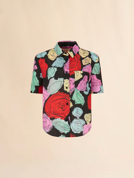 Black poplin short-sleeve shirt with Orion print - Shirts