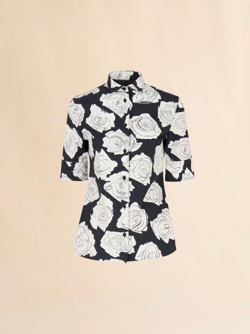 Black poplin short-sleeve shirt with Luna print - Shirts