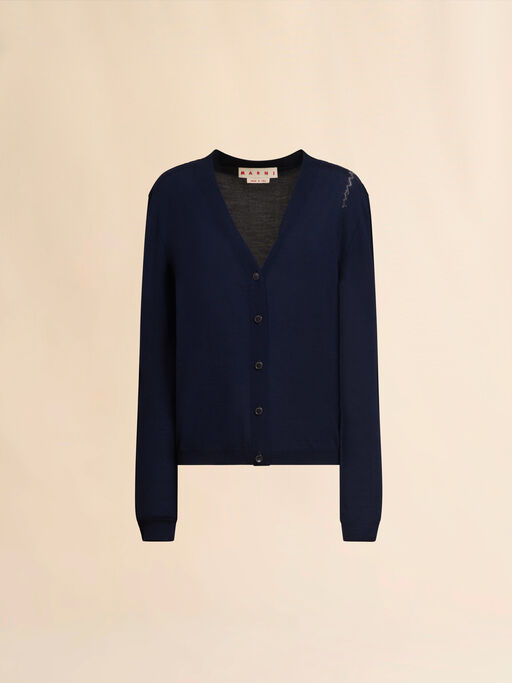 Blue silk and wool blend cardigan with contrasting back panel - Pullovers