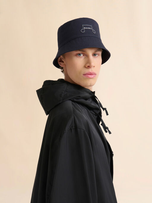 Deep blue organic gabardine bucket hat with Trunkaroo patch - Hats