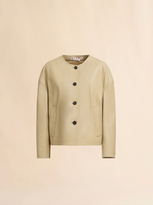 Beige nappa crew neck jacket - Jackets