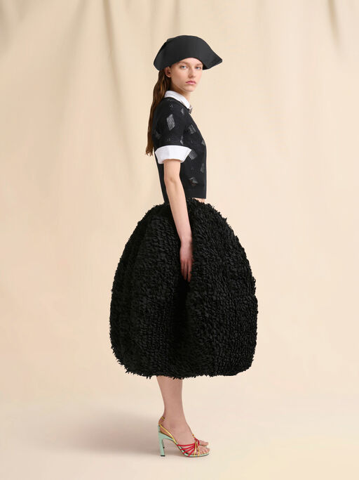 Black poplin feather balloon skirt - Skirts
