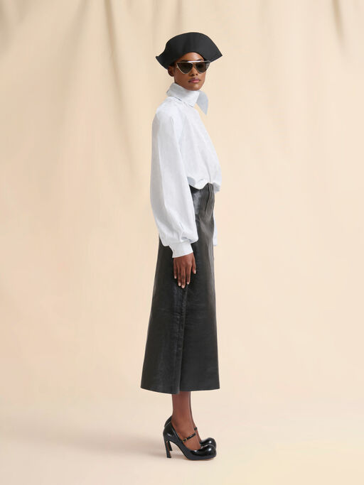 Black leather A-line skirt - Skirts