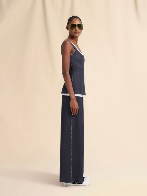 Deep blue stretch denim trompe l'oeil trousers - Pants