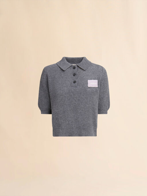 Grey cashmere polo jumper with Marni patch - Shirts