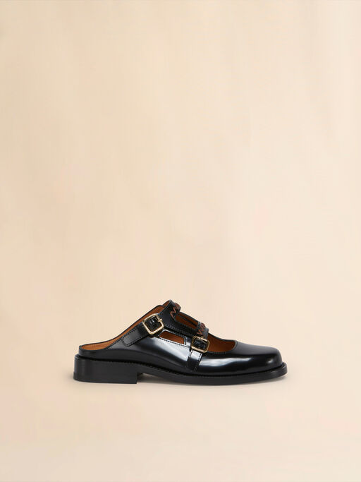 Black leather Bambi 3.0 loafer with double buckle - Sandals