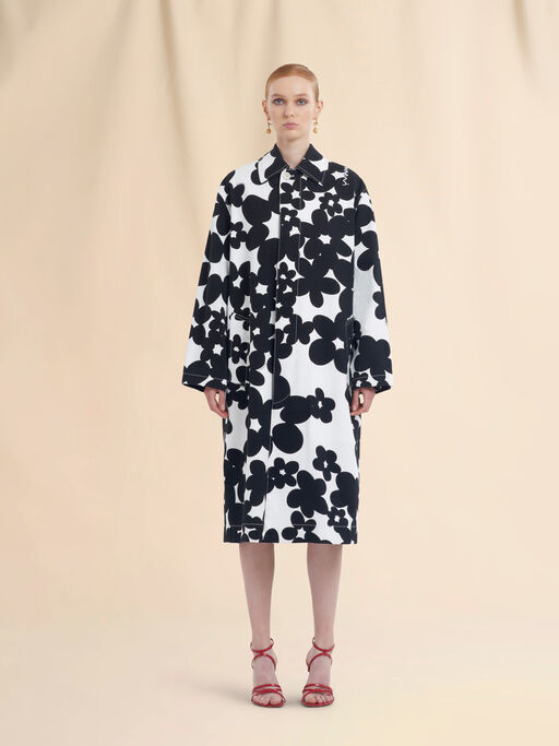 Cotton duster coat with black and white Dillies print - Coats