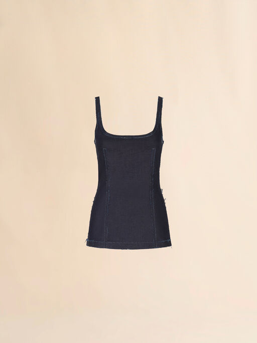 Deep blue stretch denim trompe l'oeil tank top - Shirts