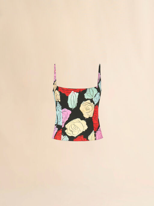 Black poplin sculpted top with Orion print - Shirts